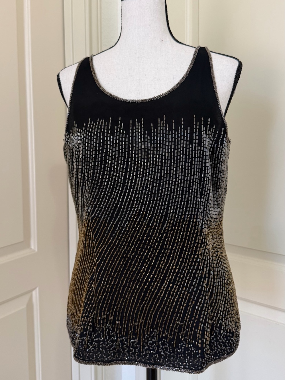 J Kara Black Sleeveless Tank with Silver & Gold Beading
